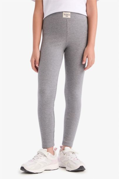 Legging long en maille côtelée pour fille