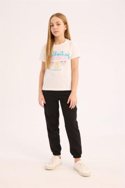 Beli Paçası Lastikli Baskılı Jogger Eşofman Altı Kız Çocuk