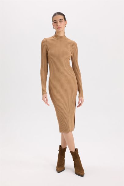 Slim Fit Half Turtleneck Ribana Dress
