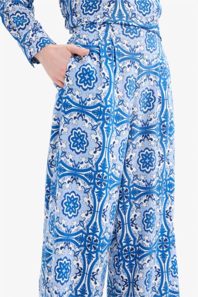 Wide Leg Printed Viscose Trousers