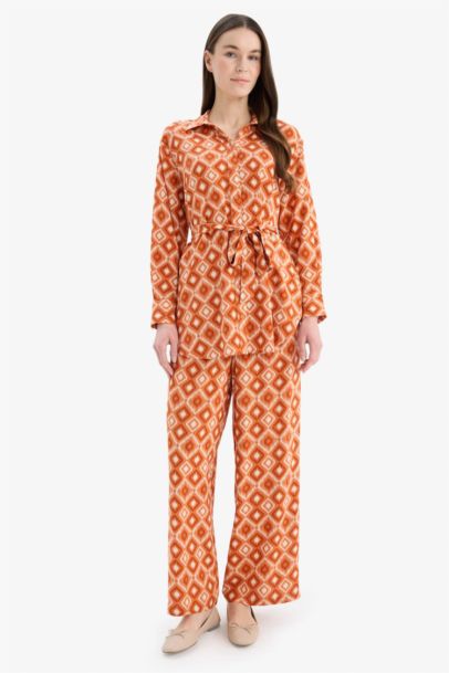 Wide Leg Printed Viscose Trousers