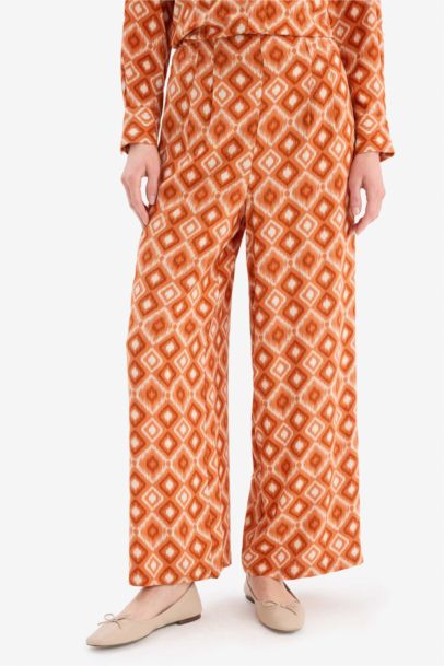 Wide Leg Printed Viscose Trousers