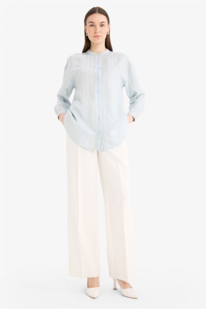 	Relax Fit Basic Düz Simli Kumaş Uzun Kollu Tesettür Gömlek Tunik