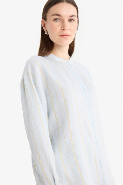 	Relax Fit Basic Düz Simli Kumaş Uzun Kollu Tesettür Gömlek Tunik