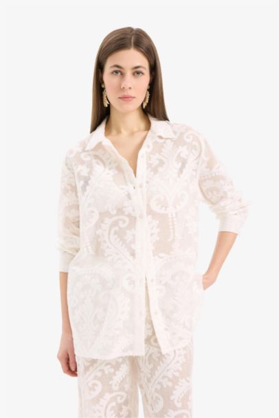 Fall in Love Regular Fit Lace Detailed Beach Shirt