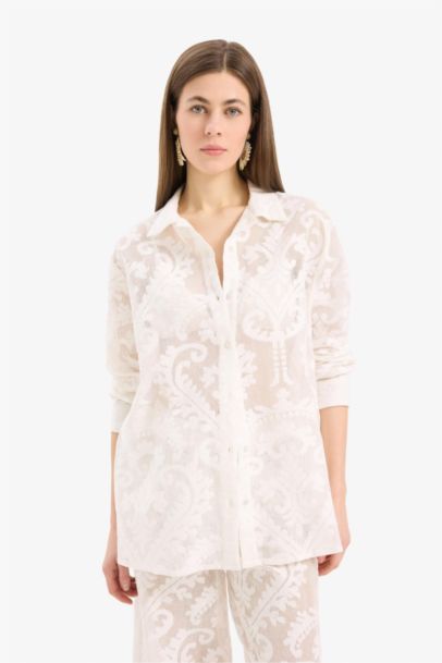 Fall in Love Regular Fit Lace Detailed Beach Shirt
