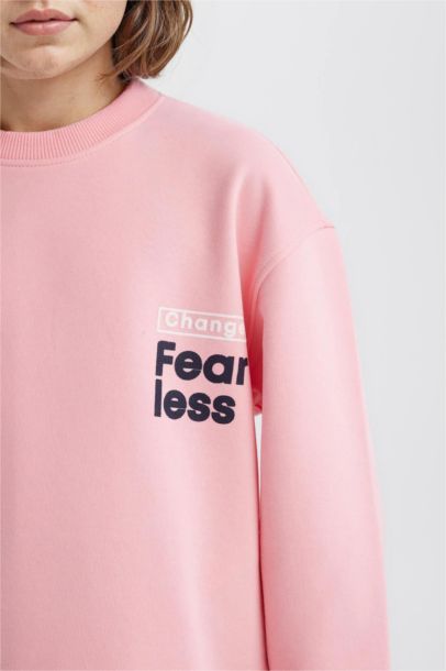 Relax Fit Bisiklet Yaka Sırt Baskılı Sweatshirt Kız Çocuk