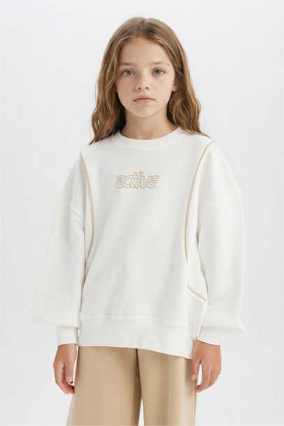 Girl Oversize Fit Crew Neck Printed Sweatshirt