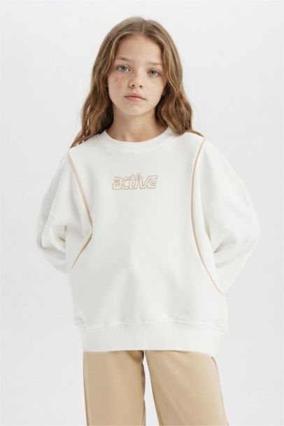 Girl Oversize Fit Crew Neck Printed Sweatshirt