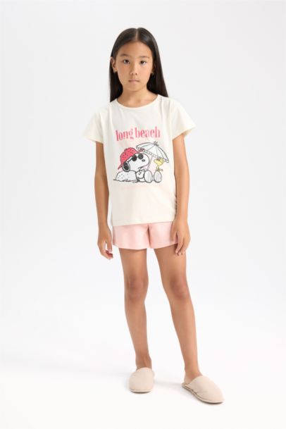 Girl Snoopy Short Sleeve Top Shorts 2 Piece Pajama Set