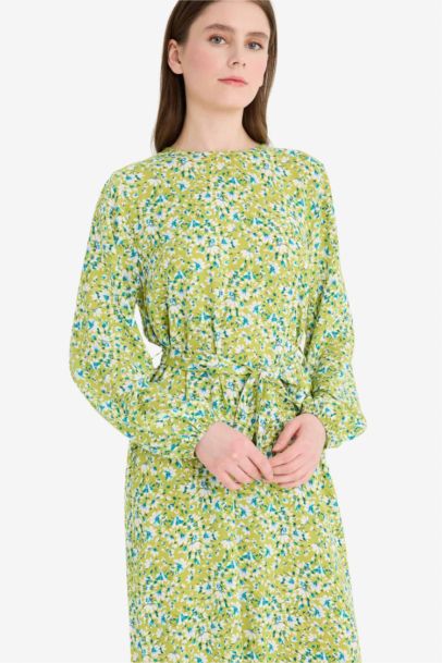 Regular Fit Crew Neck Floral Long Sleeve Maxi Dress