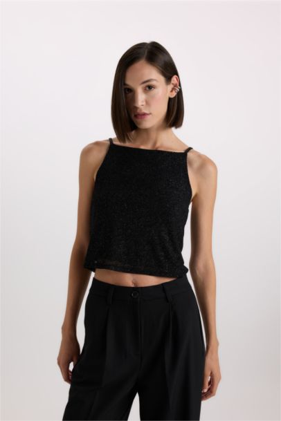 ديباردور ميش سليم فيت بياقة U بحمالات مزخرف