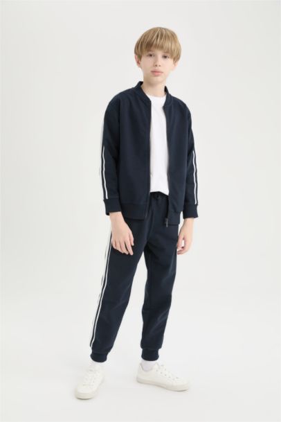 Erkek Çocuk 2'li Takım Kolej Yaka Fermuarlı Bomber Ceket Beli Lastikli Eşofman Altı