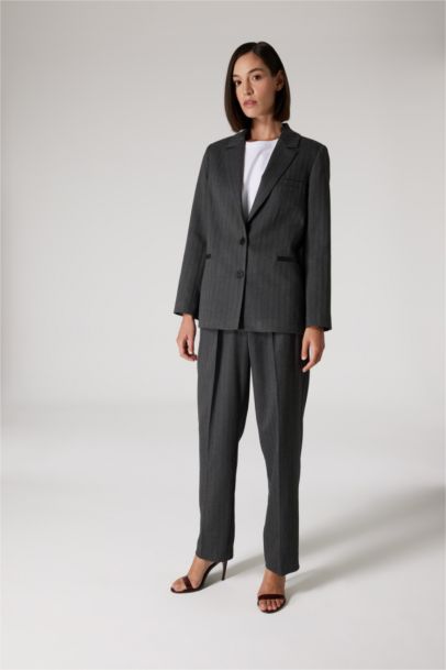 Sorbe x DeFacto Oversize Fit Jacket Collar Striped Blazer Jacket