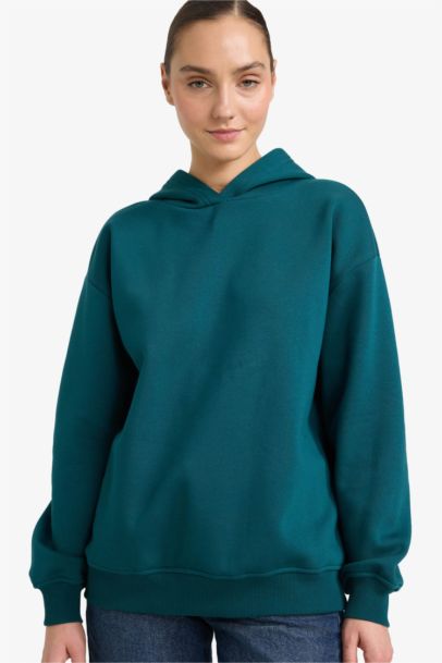 Relax Fit Hooded Basic Thick Sweatshirt
