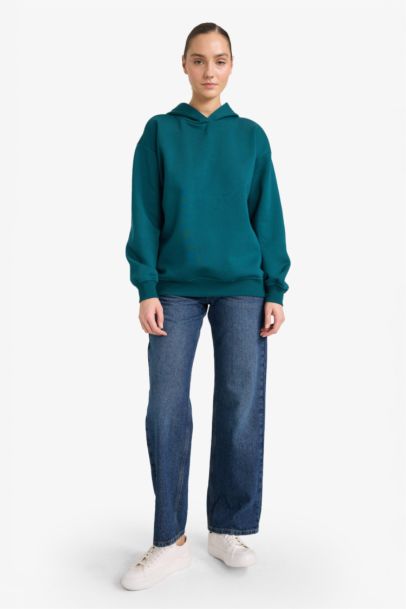 Relax Fit Hooded Basic Thick Sweatshirt