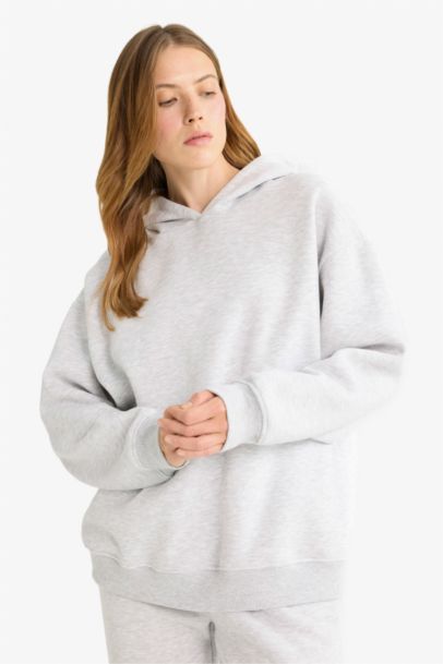 Relax Fit Hooded Basic Thick Sweatshirt
