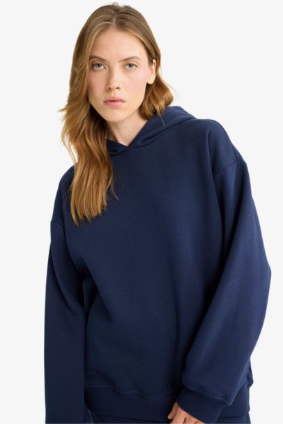 Relax Fit Hooded Basic Thick Sweatshirt
