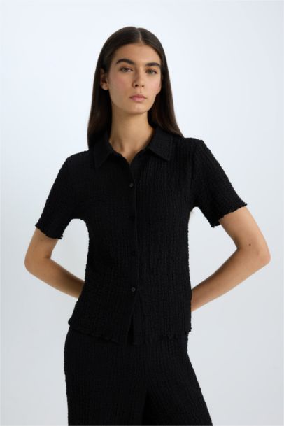 Slim Fit Приталенный Поло Воротник Футболка Короткий Рукав