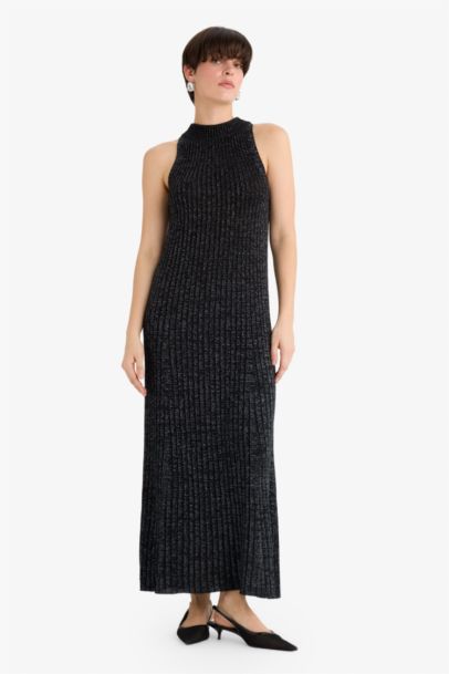 A Cut Half Turtleneck Sleeveless Knitwear Long Dress