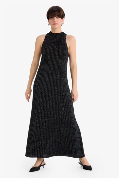 A Cut Half Turtleneck Sleeveless Knitwear Long Dress