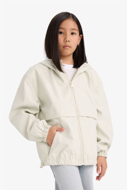 جاكيت مطري بناتي طارد للماء بغطاء للرأس