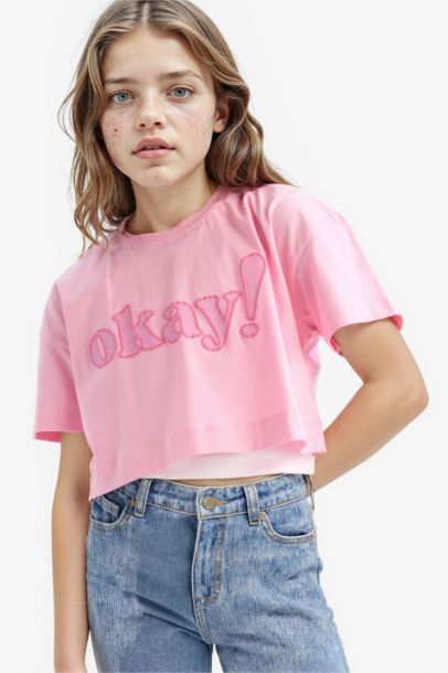 Girl Crew Neck Printed Short Sleeve T-Shirt