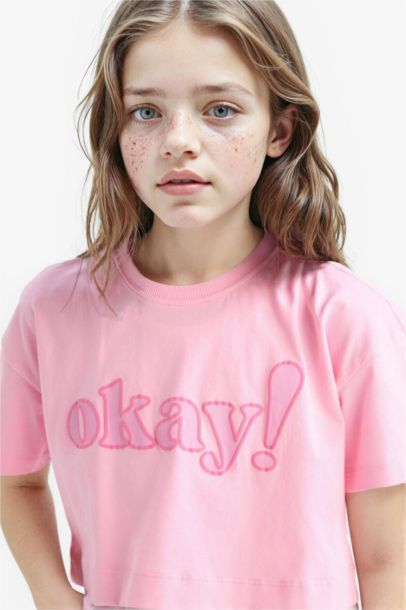 Girl Crew Neck Printed Short Sleeve T-Shirt