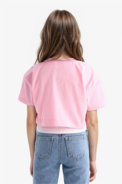 Girl Crew Neck Printed Short Sleeve T-Shirt