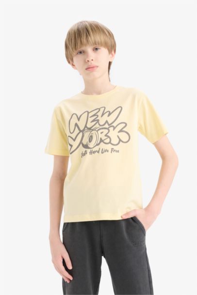 تيشيرت اولادي نص كم مطبوع قصة عادية برقبة مستديرة