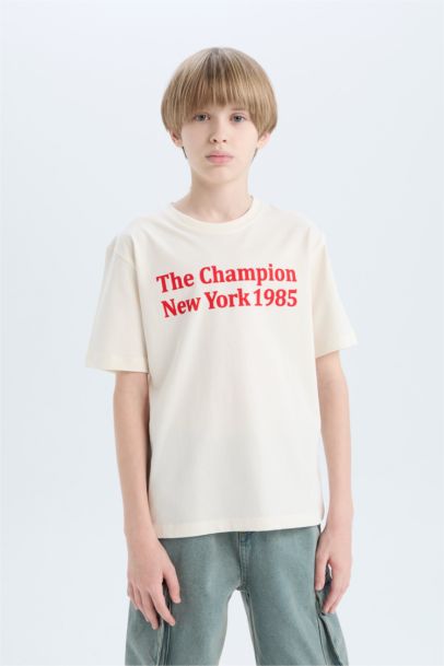 تيشيرت اولادي نص كم مطبوع قصة عادية برقبة مستديرة