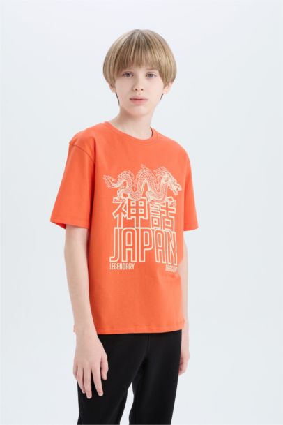 Bisiklet Yaka Baskılı Kısa Kollu Tişört Erkek Çocuk