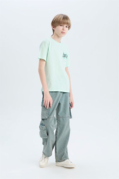 تيشيرت أولاد نص كم مطبوع قصة عادية برقبة مستديرة