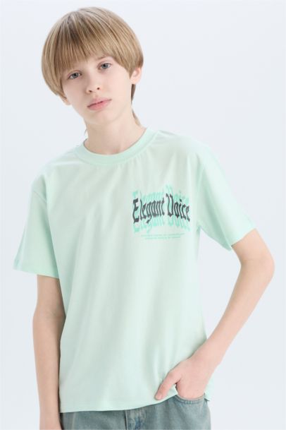 تيشيرت أولاد نص كم مطبوع قصة عادية برقبة مستديرة