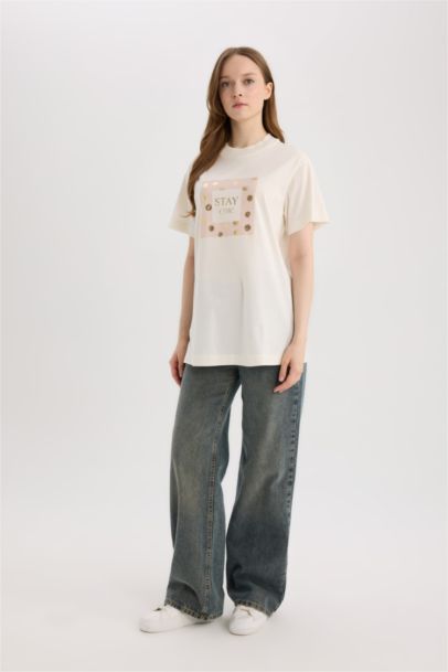 Relax Fit Crew Neck Printed Short Sleeve Tunic