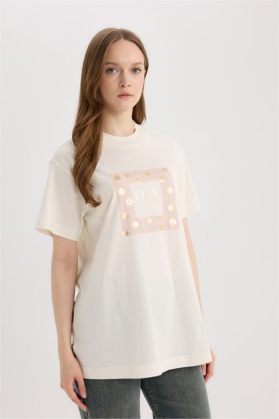 Relax Fit Crew Neck Printed Short Sleeve Tunic