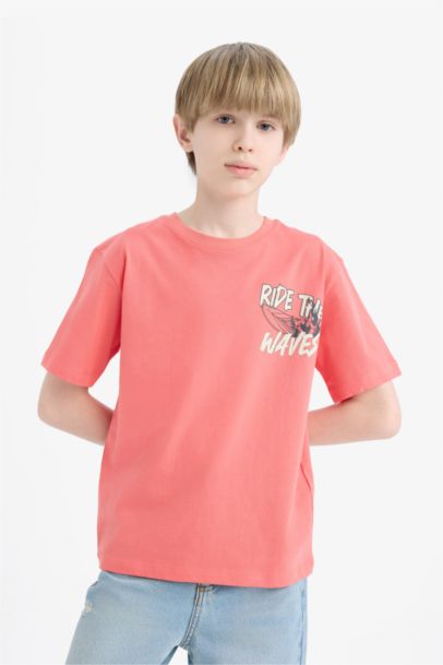 Bisiklet Yaka Baskılı Kısa Kollu Tişört Erkek Çocuk