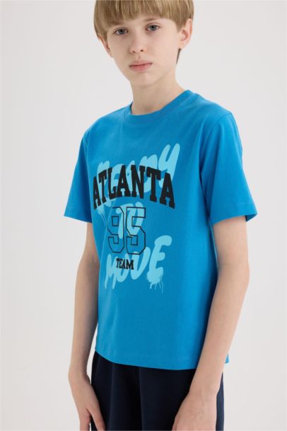 Bisiklet Yaka Baskılı Kısa Kollu Tişört Erkek Çocuk