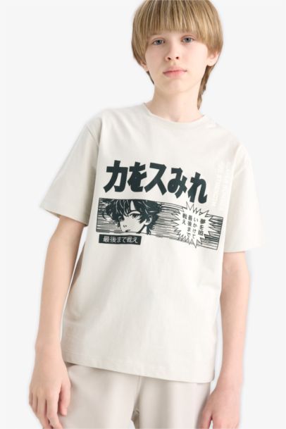 Bisiklet Yaka Baskılı Kısa Kollu Tişört Erkek Çocuk