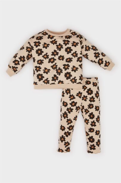 Girl Floral Sweatshirt Fabric 2 Piece Set