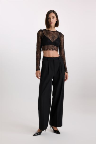 بلوزة كم طويل كروب بياقة مستديرة