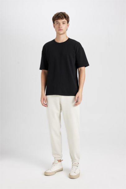 Boxy Fit Bisiklet Yaka Pamuklu Kısa Kollu Basic Düz Tişört