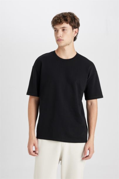 Boxy Fit Bisiklet Yaka Pamuklu Kısa Kollu Basic Düz Tişört