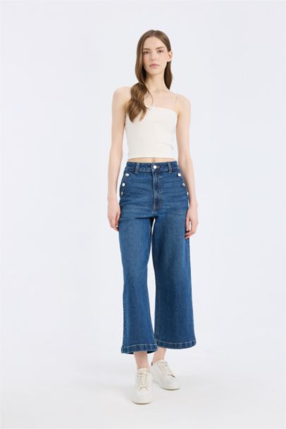 Jean culotte à taille haute et longueur cheville