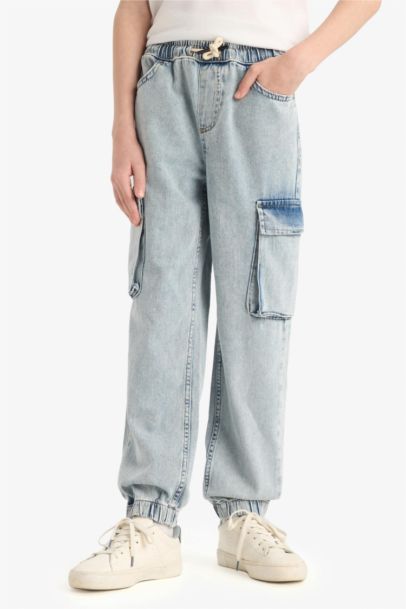 Kargo Cepli Esnek Bantlı Jogger Paça Jean Pantolon Erkek Çocuk