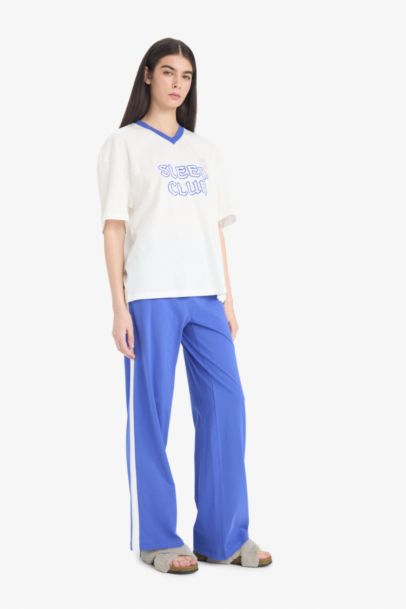 Pijama Takımı Kısa Kollu Üst Beli Lastikli Uzun Alt