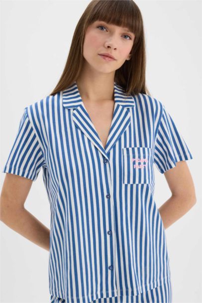 Fall in Love Striped Top Bottoms 2 Piece Pajama Set