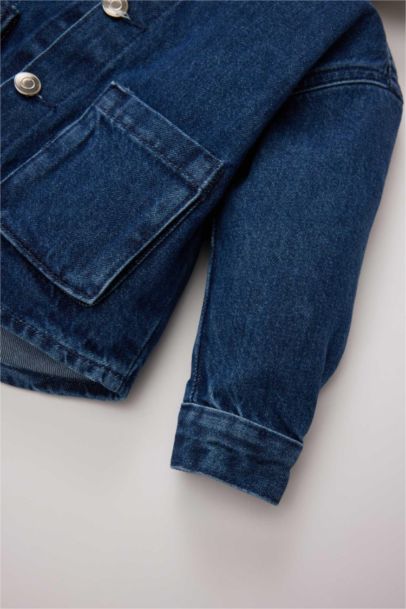 Kapüşonlu Cepli Düğmeli Denim Ceket Erkek Bebek