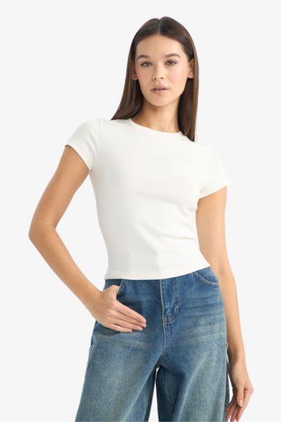 Slim Fit Crew Neck Ribbed Short Sleeve T-Shirt