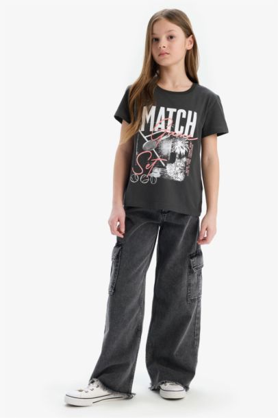 T-shirt à manches courtes avec col rond et imprimé pour fille